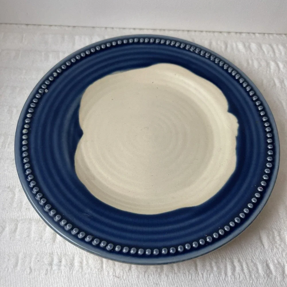YANKEE CANDLE Shade Topper with Plate Cream with Blue Drip Glaze